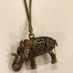 Long Fashion Necklaces Gold Elephant and Flowers